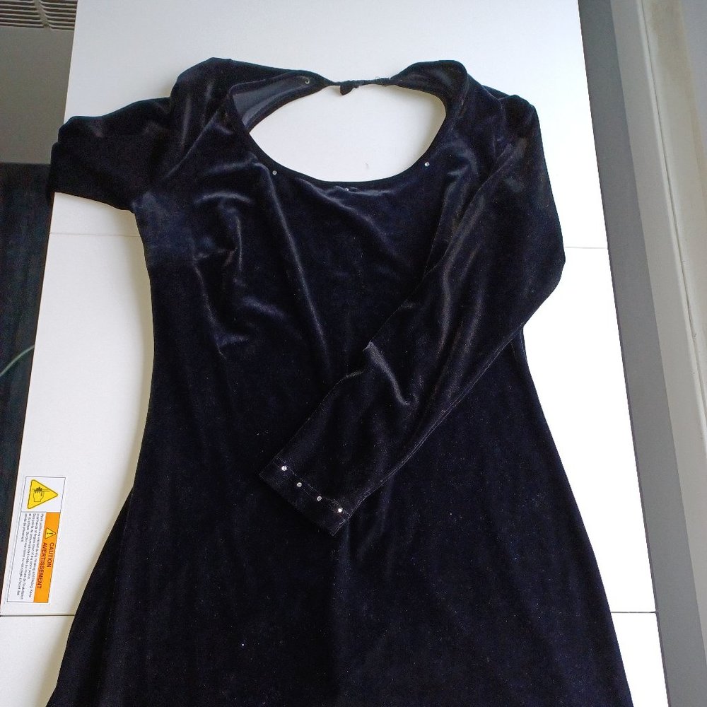 Black Velvet Dress with Tie Neck